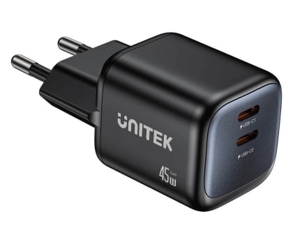 Ładowarka do smartfonów Unitek Ładowarka sieciowa 2-portowa GaN 45W czarna